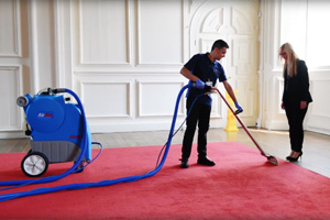 Derrycourt's staff cleaning the carpet